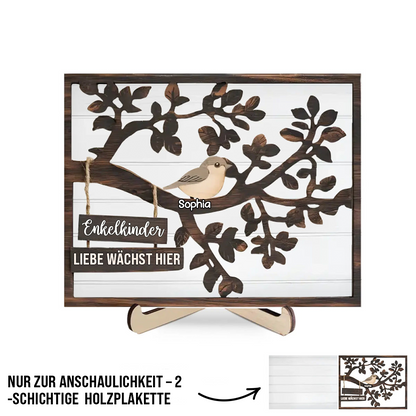 Personalisierte Holzplakette mit Baum und Vögeln Geschenk für Familie
