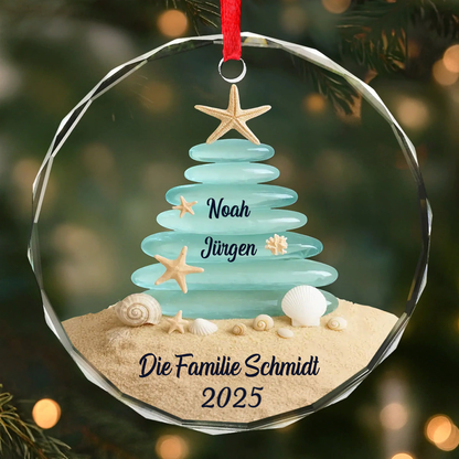 Personalisierter Glasornament mit Meerglas Christbaumschmuck mit 2-6 Namen