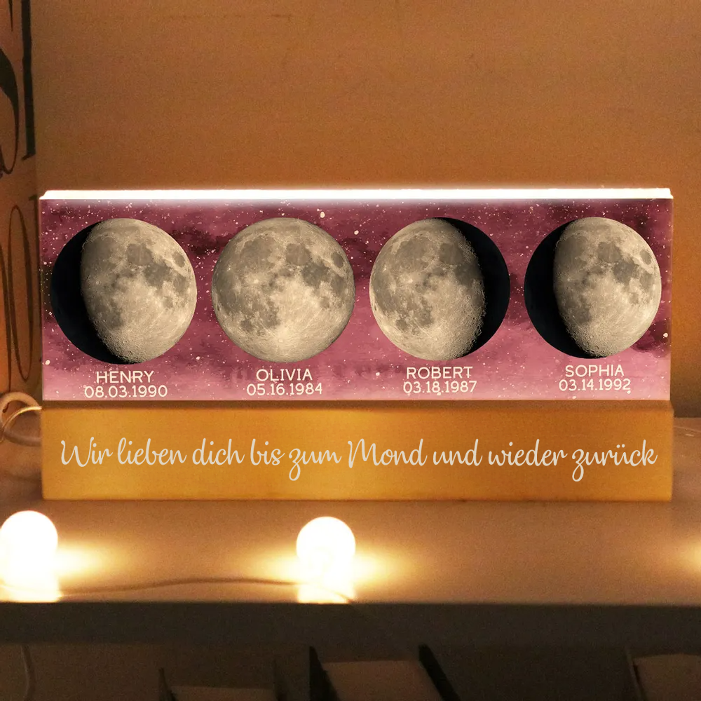 Personalisierte LED-Nachtlicht mit Mondphasen zur Geburtstagen Geschenk für Vater und Mutter
