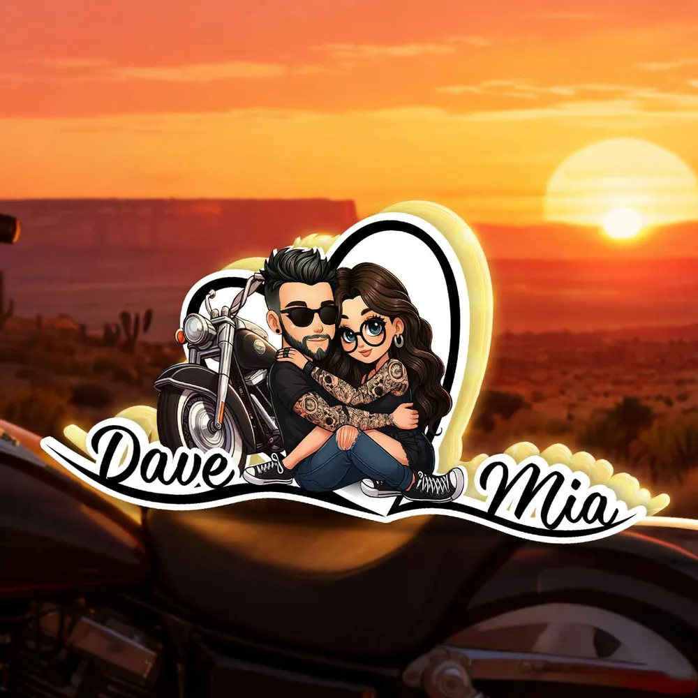 Motorradpaar-Personalisierte LED-Lichtbox mit 2 Personen und Namen Geschenk für Paar