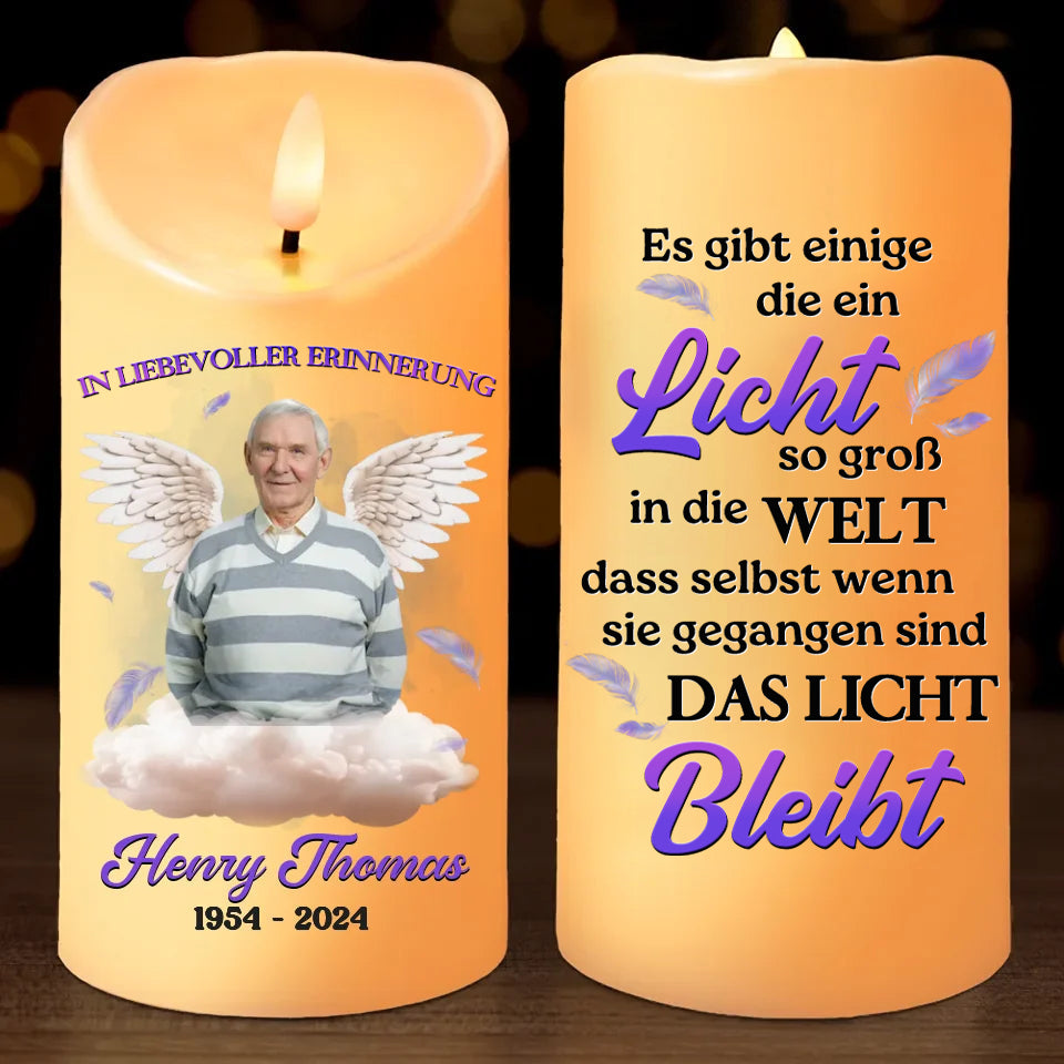 Personalisierte LED-Kerze Trauerkerze mit Foto - in liebevoller Erinnerung