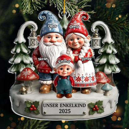 Zwergenfamilie - Acrylanhänger mit 1-15 Kinder Christbaumschmuck für Eltern, Opa und Oma