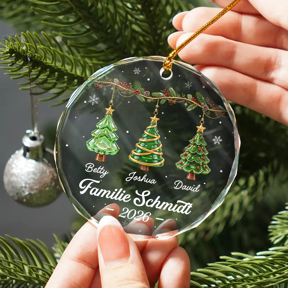 Personalisierter Glas-Weihnachtsanhänger – Weihnachtsbäume-Motiv