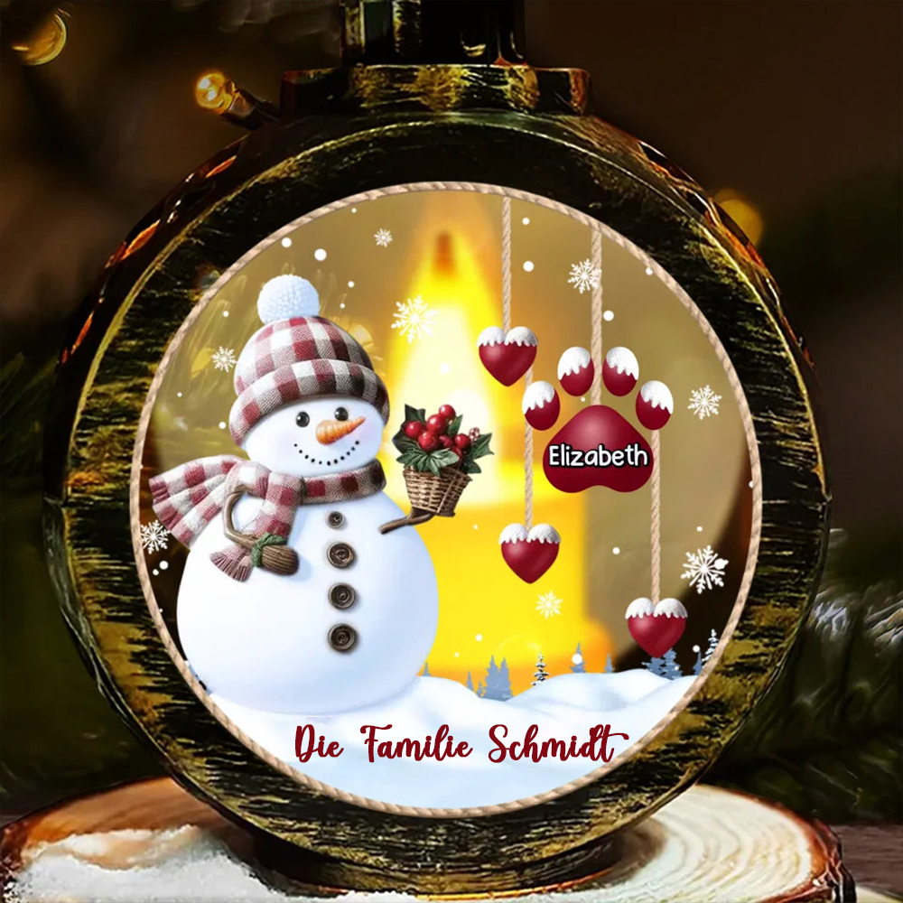 Schneemann und Herzen – Personalisierbares Kerzenlicht-Laternenornament