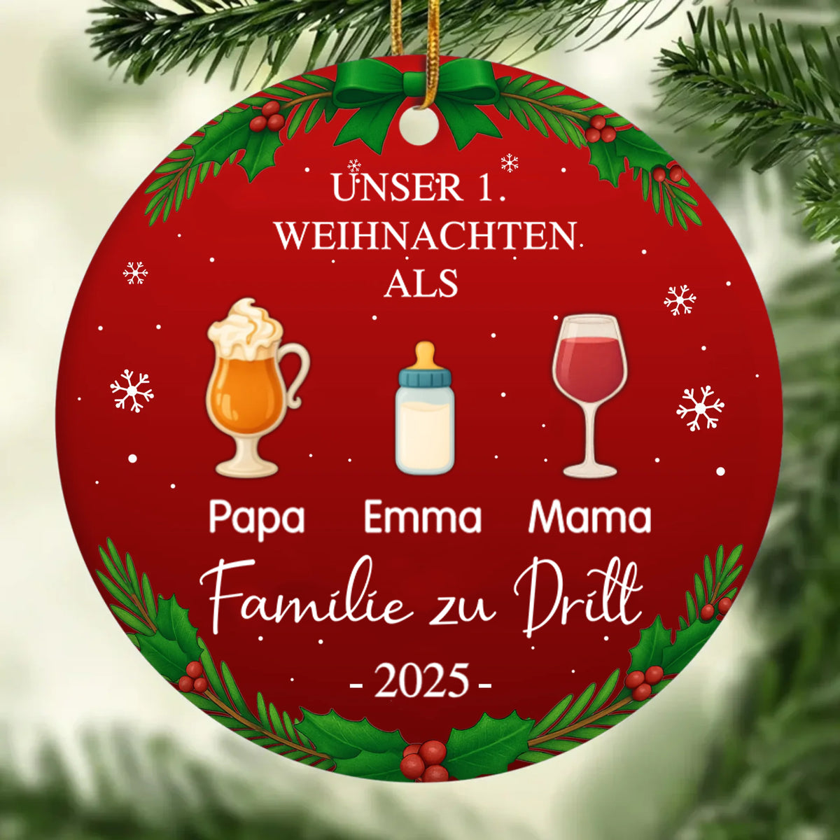 Personalisierter Keramik-Ornament „Unser erstes Weihnachten als Familie zu...“ Christbaumschmuck