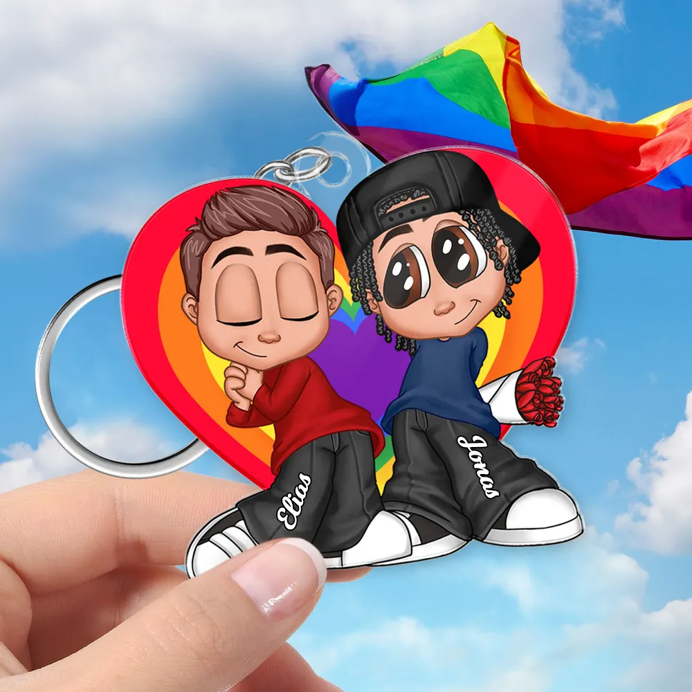 Regenbogenherz-Personalisierter Acryl-Schlüsselanhänger für Paare LGBT