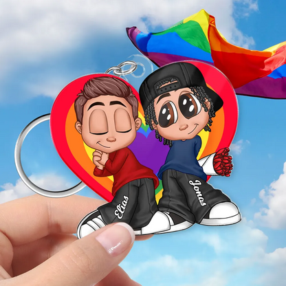 Regenbogenherz-Personalisierter Acryl-Schlüsselanhänger für Paare LGBT
