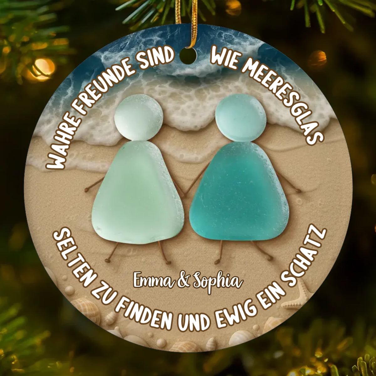 Personalisiertes Keramikornament mit Meerglas Christbaumschmuck für Freunde und beste Freundin