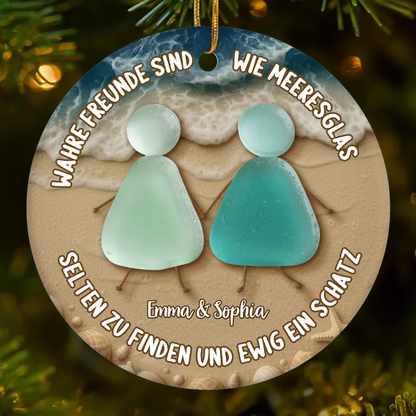 Personalisiertes Keramikornament mit Meerglas Christbaumschmuck für Freunde und beste Freundin