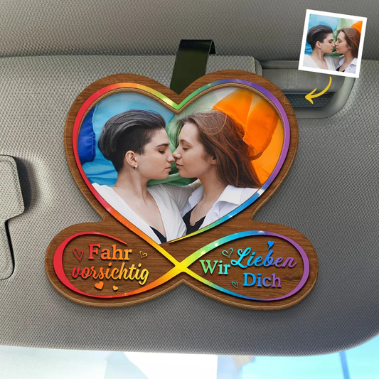 Regenbogen-Sonnenblendenclip mit Foto Geschenk für Paare LGBT