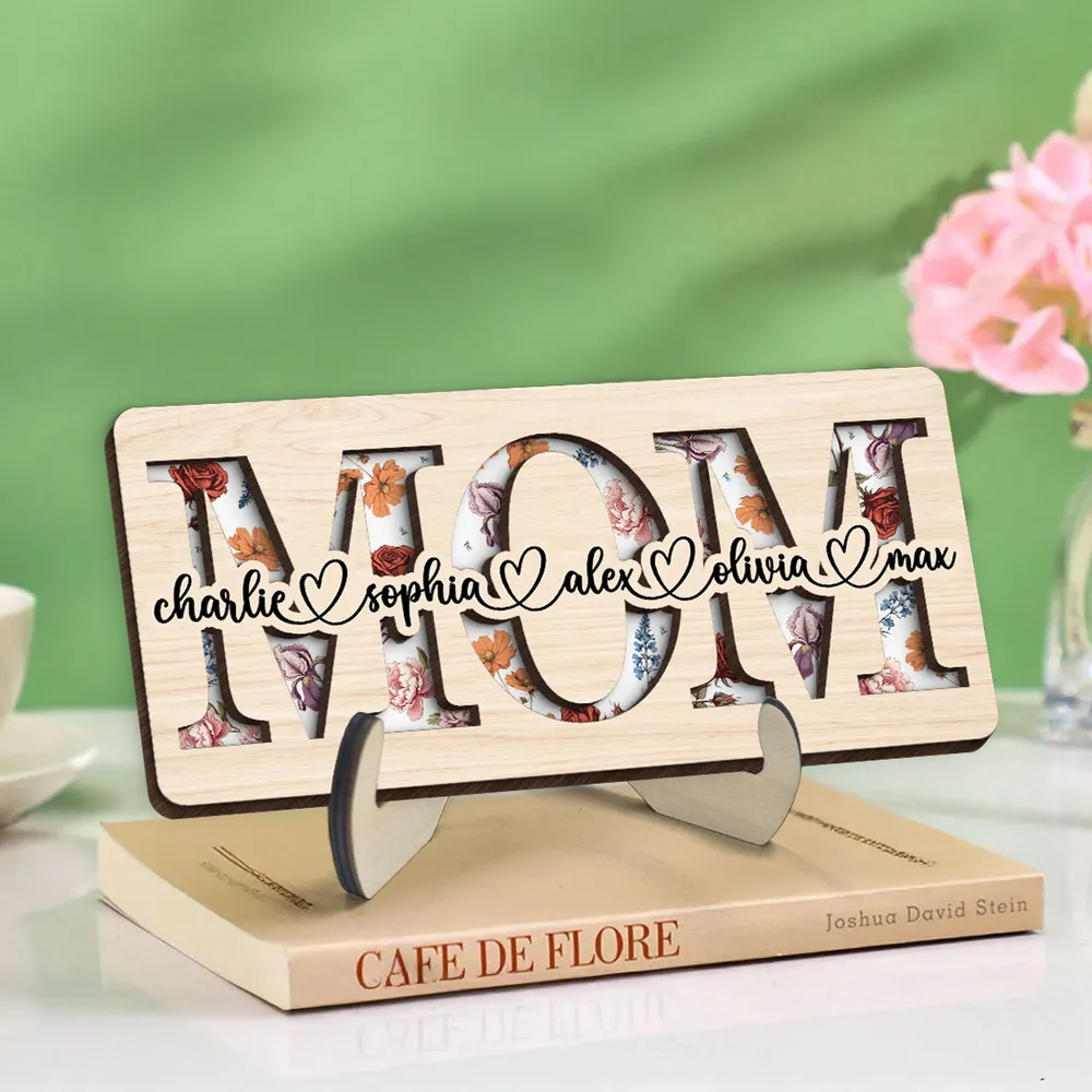 MAMA/MOM/OMA/MAMI- Personalisierter 2-lagiger Holzaufsteller mit Geburtsblumen und Namen