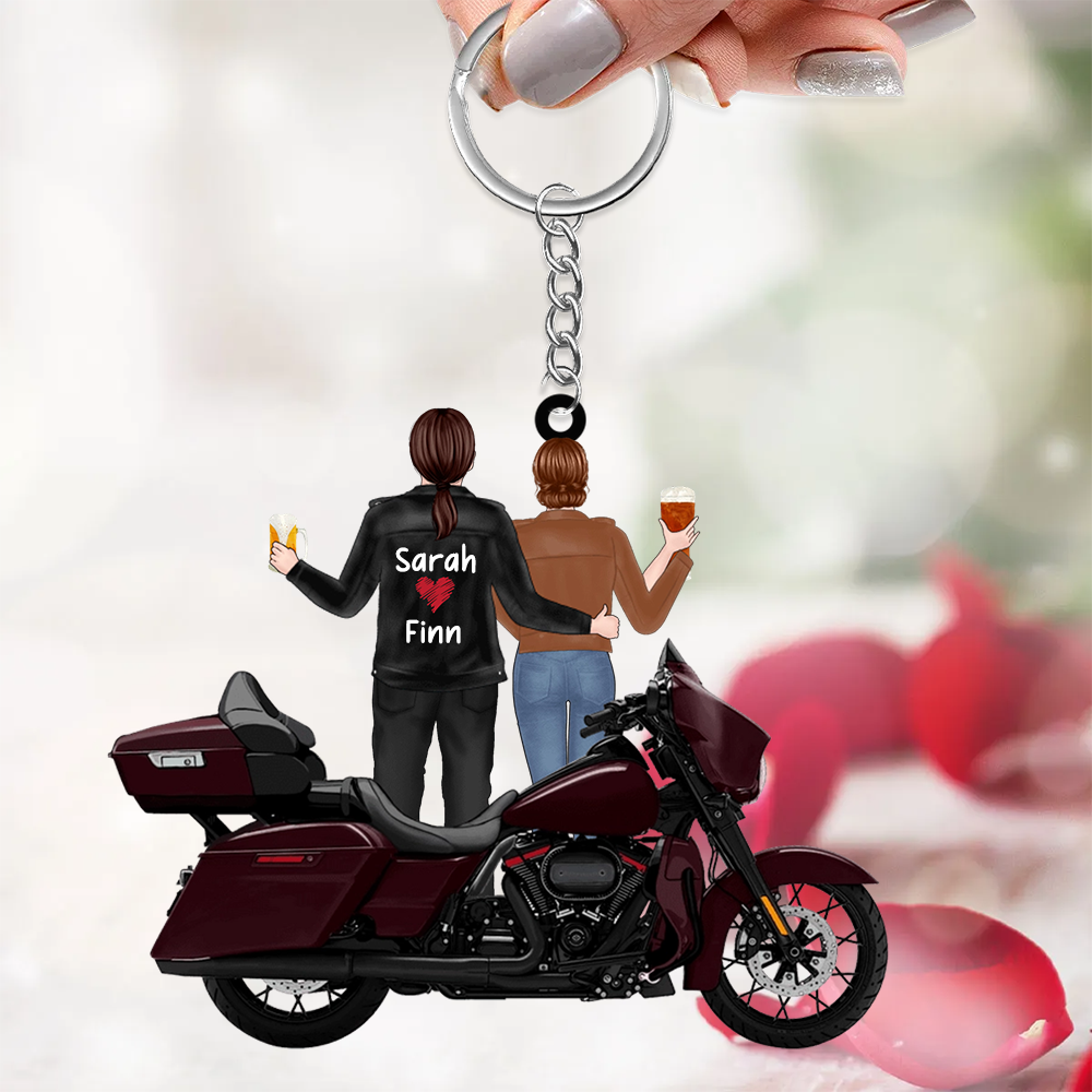 Motorradpaar mit Namen Personalisierter Acryl-Schlüsselanhänger