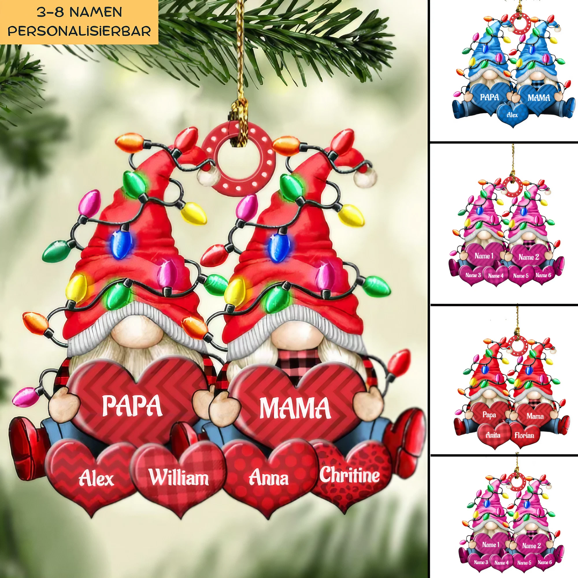Christbaumschmuck Familie Zwerge Weihnachtslicht 3-8 Namen