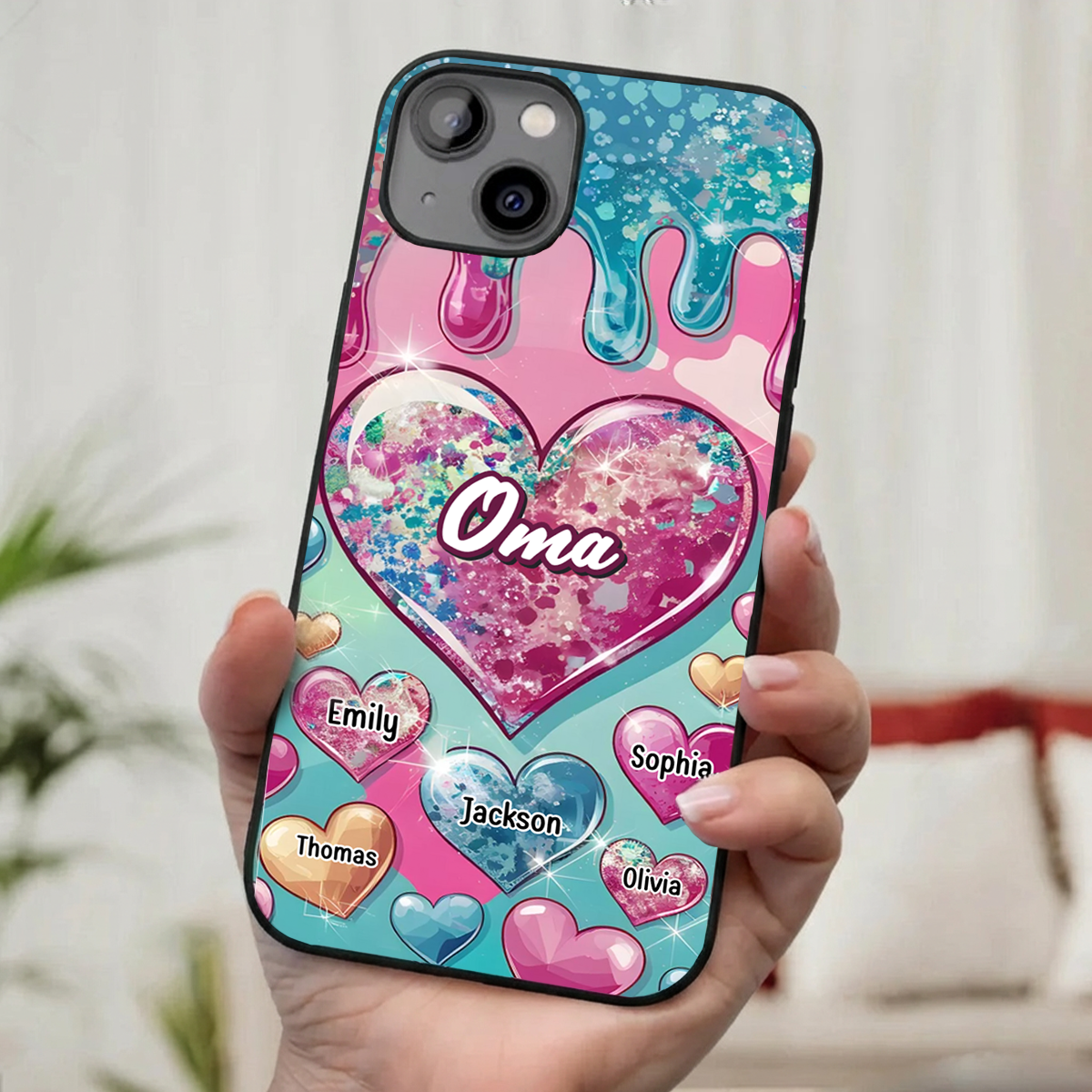 Silikonhandyhülle für iPhone und Samsung mit Herzen und Namen Geschenk für Mama und Oma