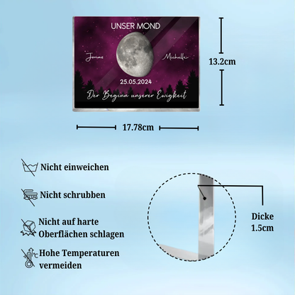 Unser Mond-Personalisierter Acrylblock mit Mondphasen und Text Geschenk für Paar