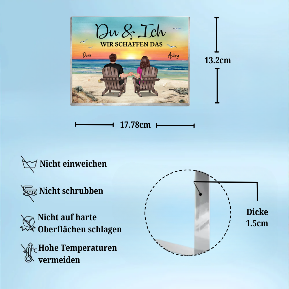 Paar am Meer - Acrylblock mit 2 Personen und Text Geschenk für Paar