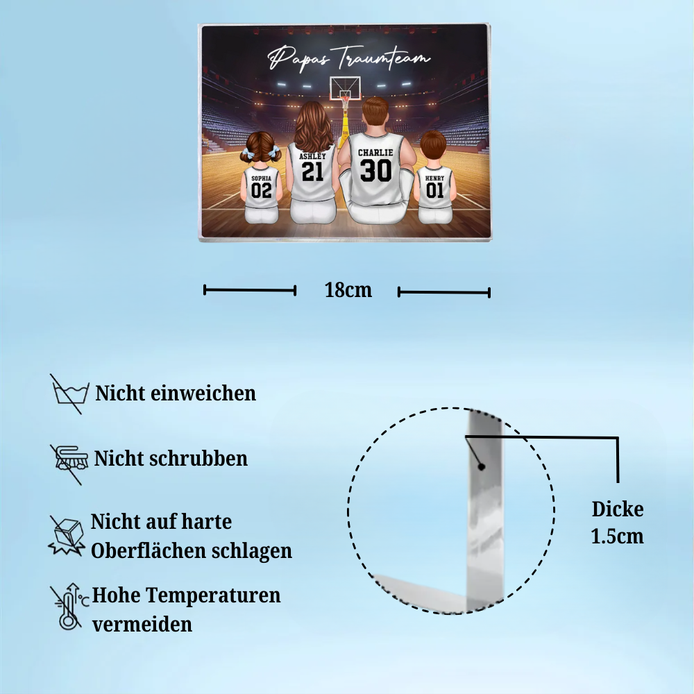 Acrylblock mit Basketballfamilie Geschenk für Papa und Basketballfans