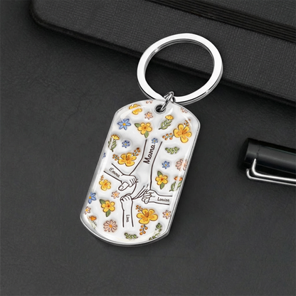 Hand in Hand - Personalisierter Foto-Edelstahl-Schlüsselanhänger mit Expoxidharz Geschenk für Mama und Oma