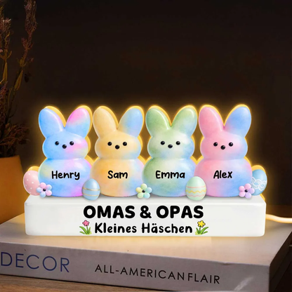 Bunte Osterhasen für Oma & Opa – Personalisierte LED-Lichtbox mit Enkel-Namen | Ostergeschenk für Großeltern