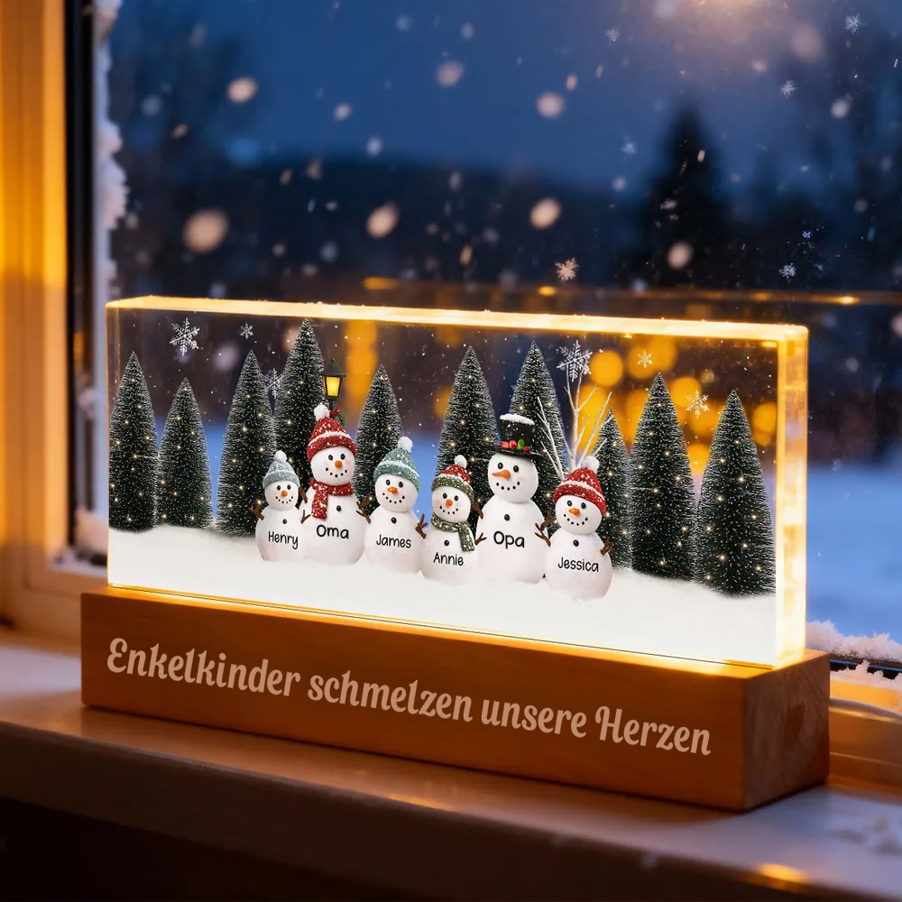Personalisierts LED-Nachtlicht mit Schneemanfamilie Weihnachtsgeschenk für Eltern und Kinder