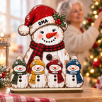Personalisierter Holzaufsteller für Oma – Schneemann-Motiv