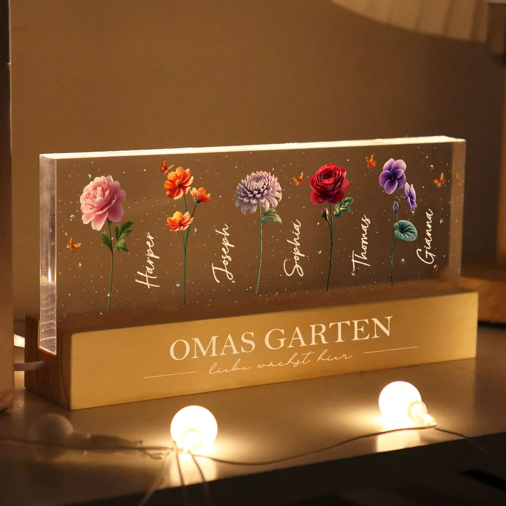 Personalisiertes LED-Nachtlicht mit Geburtsblumen Geschenk für Oma und Mama