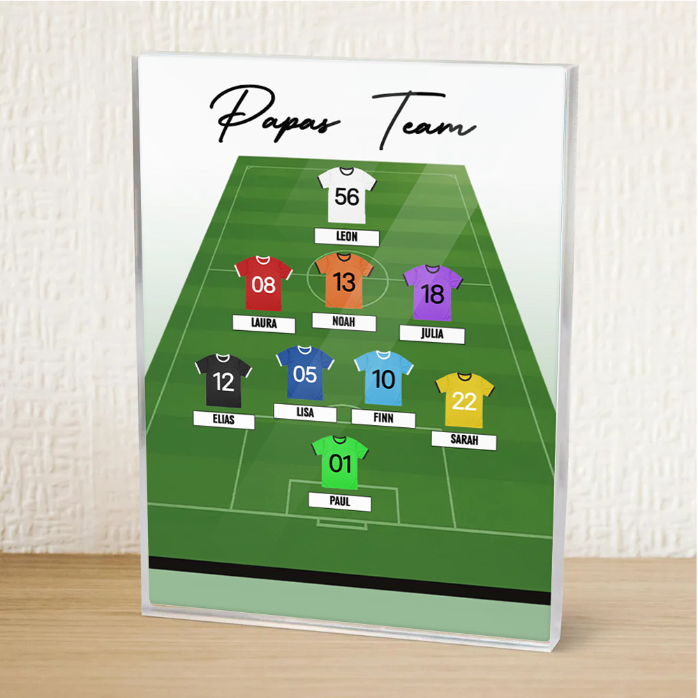 Personalisierter Acrylblock mit Fußballtrikots Geschenk für Papa und Fußballfans
