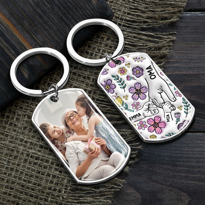 Hand in Hand - Personalisierter Foto-Edelstahl-Schlüsselanhänger mit Expoxidharz Geschenk für Oma und Mama