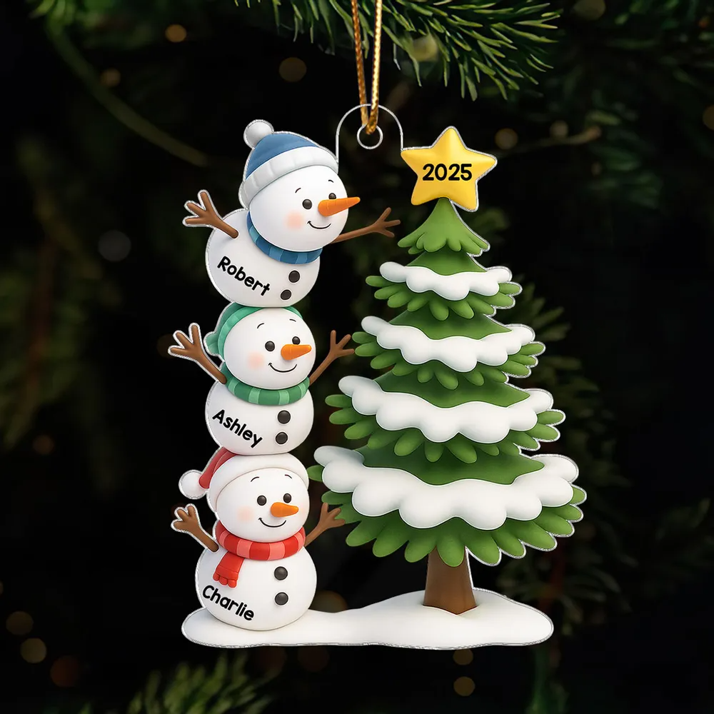 Personalisierter Acrylanhänger mit Schneemännern Christbaumschmuck mit 2-8 Namen