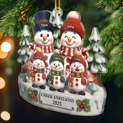 Schneemanfamilie-Acrylanhänger mit 1-10 Kinder Christbaumschmuck für Eltern, Opa und Oma