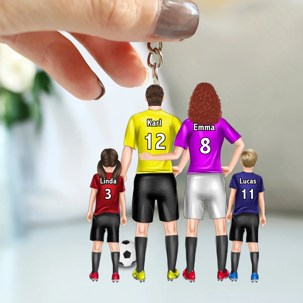 Fußball-Familie Personalisierter Acryl-Schlüsselanhänger mit Eltern und Kinder