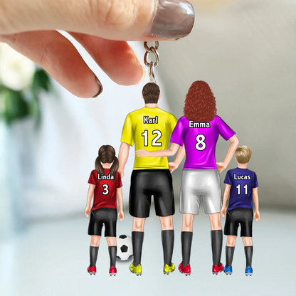 Fußball-Familie Personalisierter Acryl-Schlüsselanhänger mit Eltern und Kinder