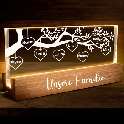 Familienbaum - Personalisierte LED-Nachtlicht mit 1-8 Namen Geschenk für Familie