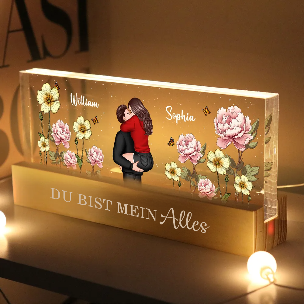 Personalisierte LED-Nachtlicht mit Paar und Geburtsblumen