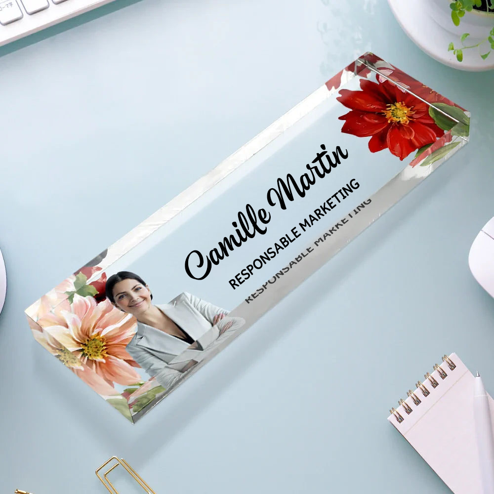 Personalisierter Acrylblock mit Foto, Namensschild für den Schreibtisch Büro-Geschenk für Kolleginnen & Kollegen