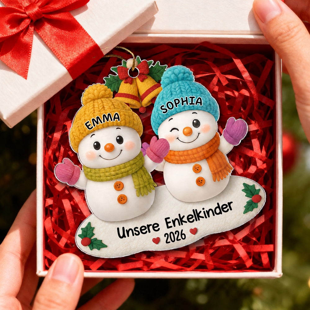 Personalisierter Acryl-Weihnachtsanhänger mit Namen – Schneemann-Motiv