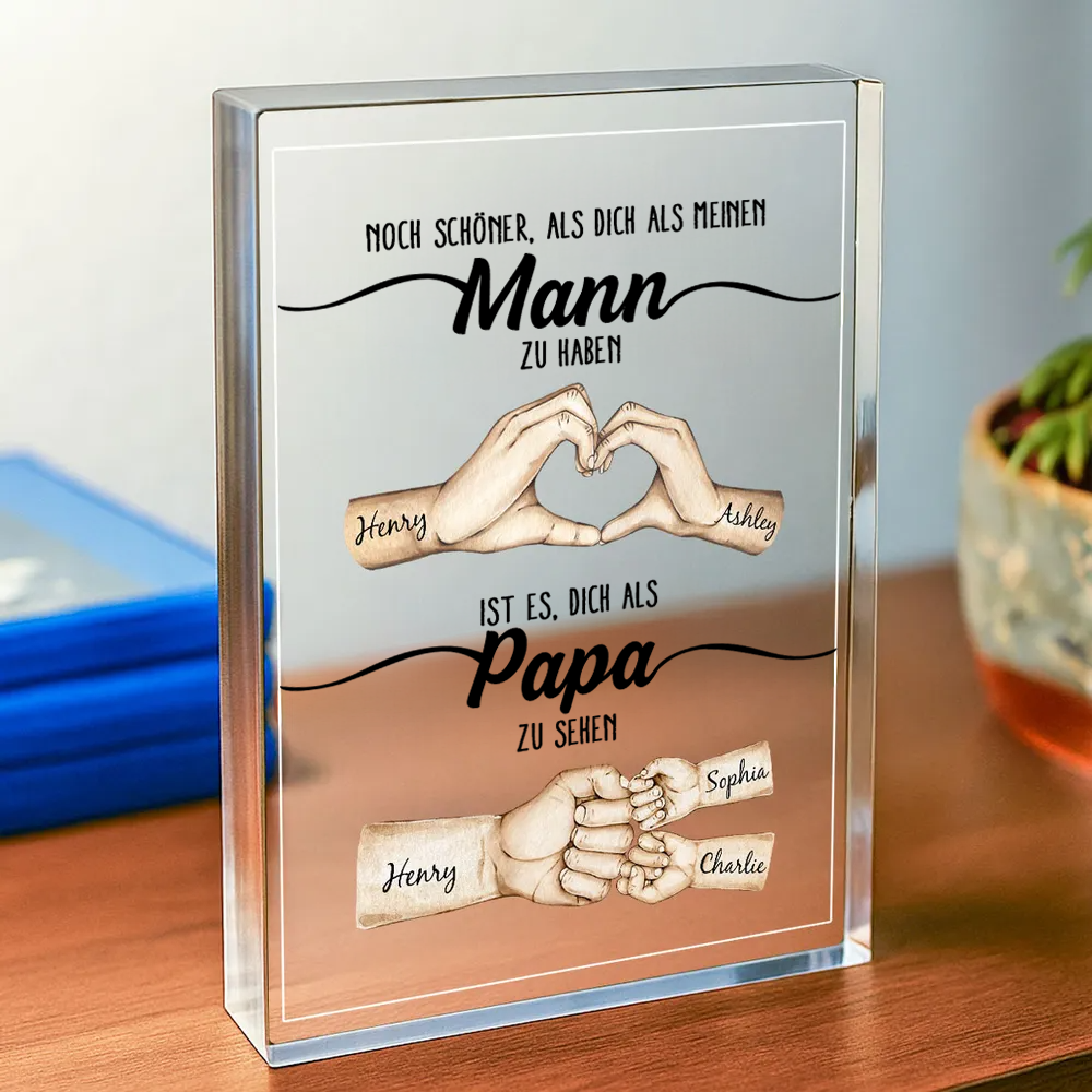 Acrylplakette mit Händen und Fauststoß für Papa Geschenk für Mann zum Vatertag