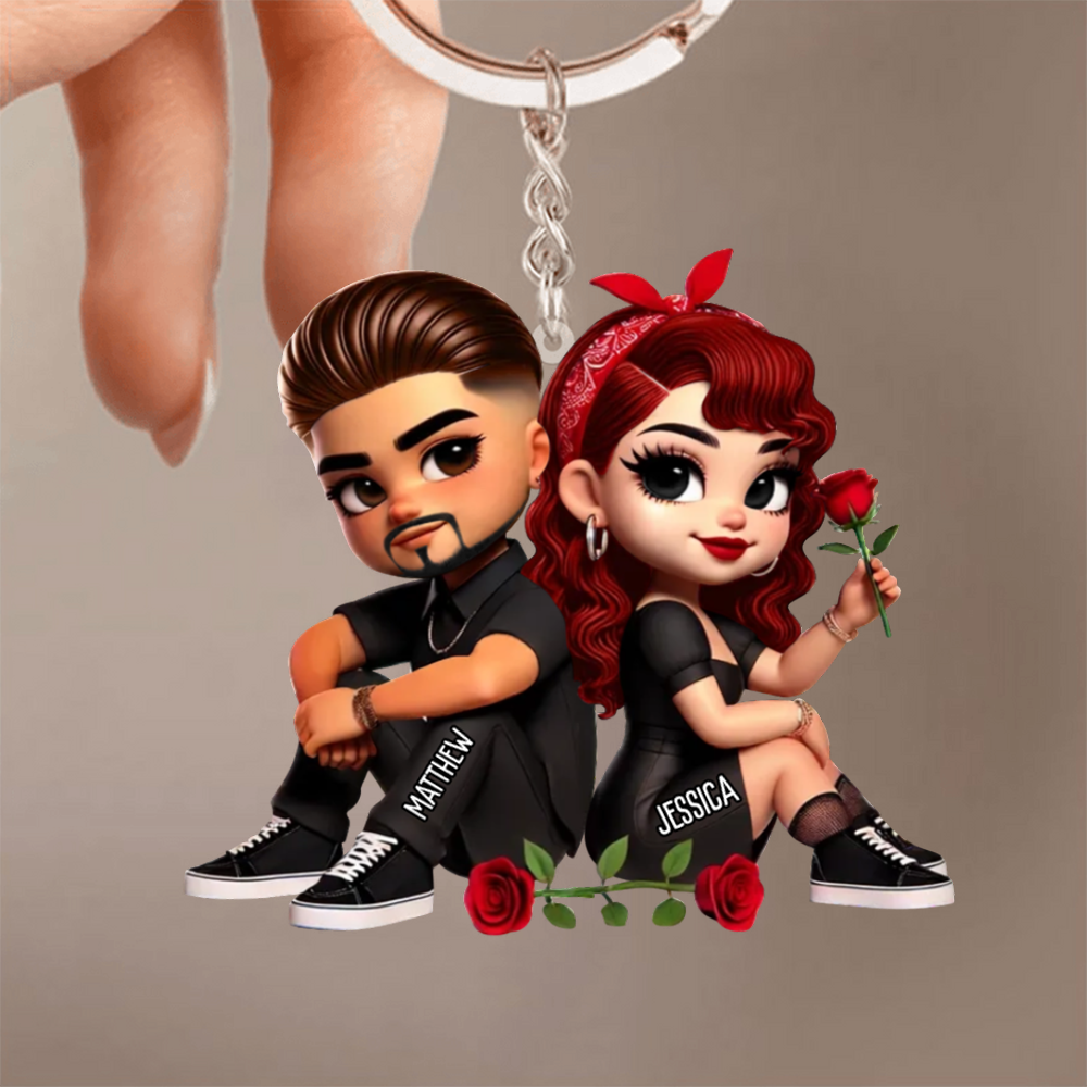 Pärchen mit Rosen-Personalisierter Acryl-Schlüsselanhänger Geschenk für Paar