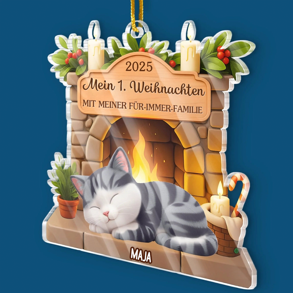 Mein Erstes Weihnachten-Personalisierter Acrylanhänger mit Katze Christbaumschmuck mit Katze
