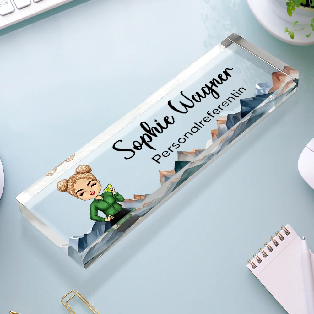 Personalisierter Acrylblock mit Figur, Namensschild für den Schreibtisch Büro-Geschenk für Kolleginnen & Kollegen
