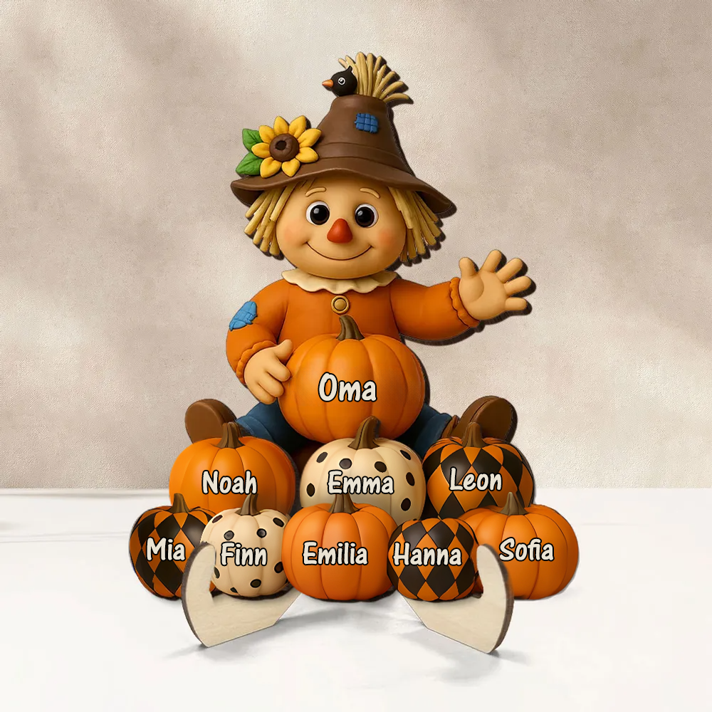 Vogelscheuche und Kürbissen Personalisierte Holztafel mit Namen