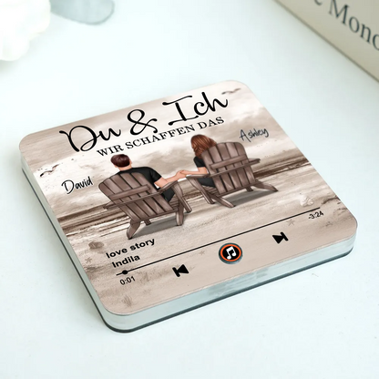 Musik-Kühlschrankmagnet mit 2 Figuren, Namen und Spruch Geschenk für Paar