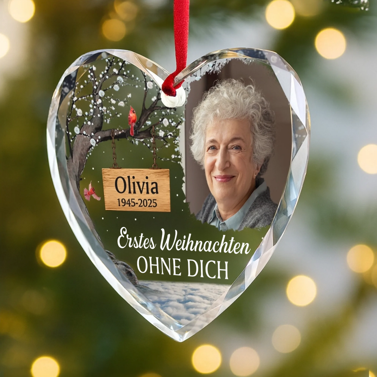 Erstes Weihnachten ohne dich - Glasornament mit Foto Personalisierter Christbaumanhänger
