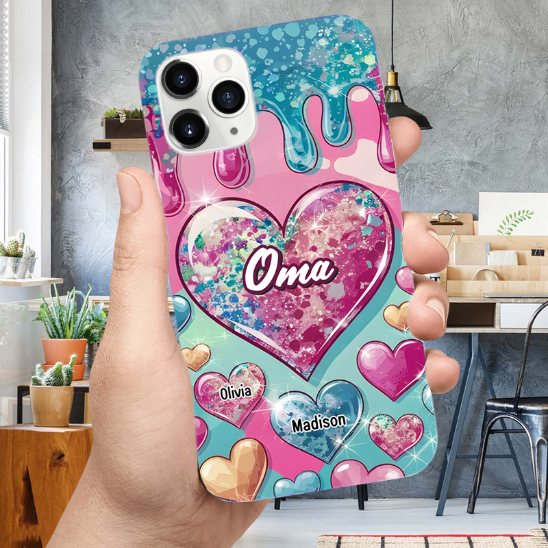 Silikonhandyhülle für iPhone und Samsung mit Herzen und Namen Geschenk für Mama und Oma