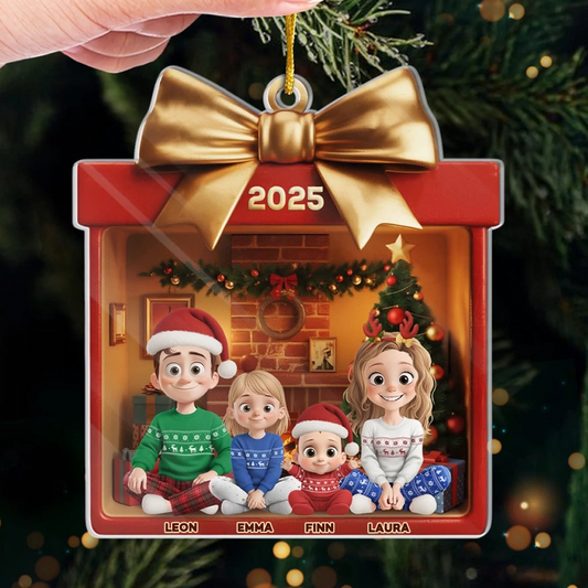 Acrylanhänger mit Familie Christbaumschmuck mit Geschenkmotiv
