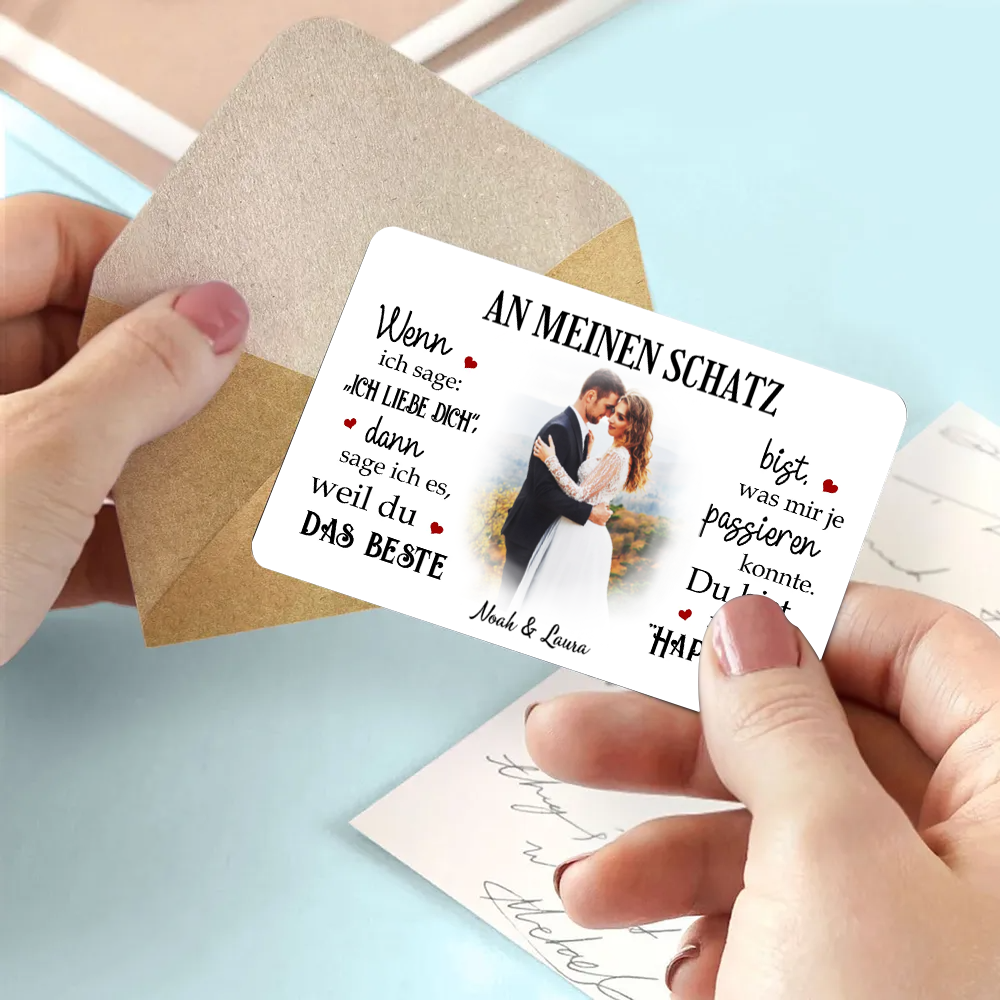 Mein Happy End - Personalisierte Brieftasche-Karte mit Foto und Text Geschenk für Paar