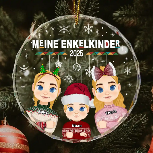 Personalisierter Glasanhänger mit 1-10 Kinder Christbaumschmuck für Oma und Opa