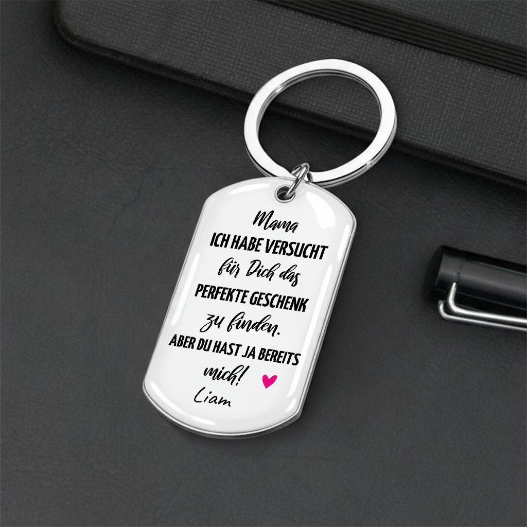 Du hast ja bereits mich! Foto-Edelstahl-Schlüsselanhänger mit Expoxidharz Geschenk für Mama und Papa