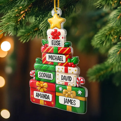 Acrylornament mit Geschenken Personalisierter Christbaumchmuck mit Namen