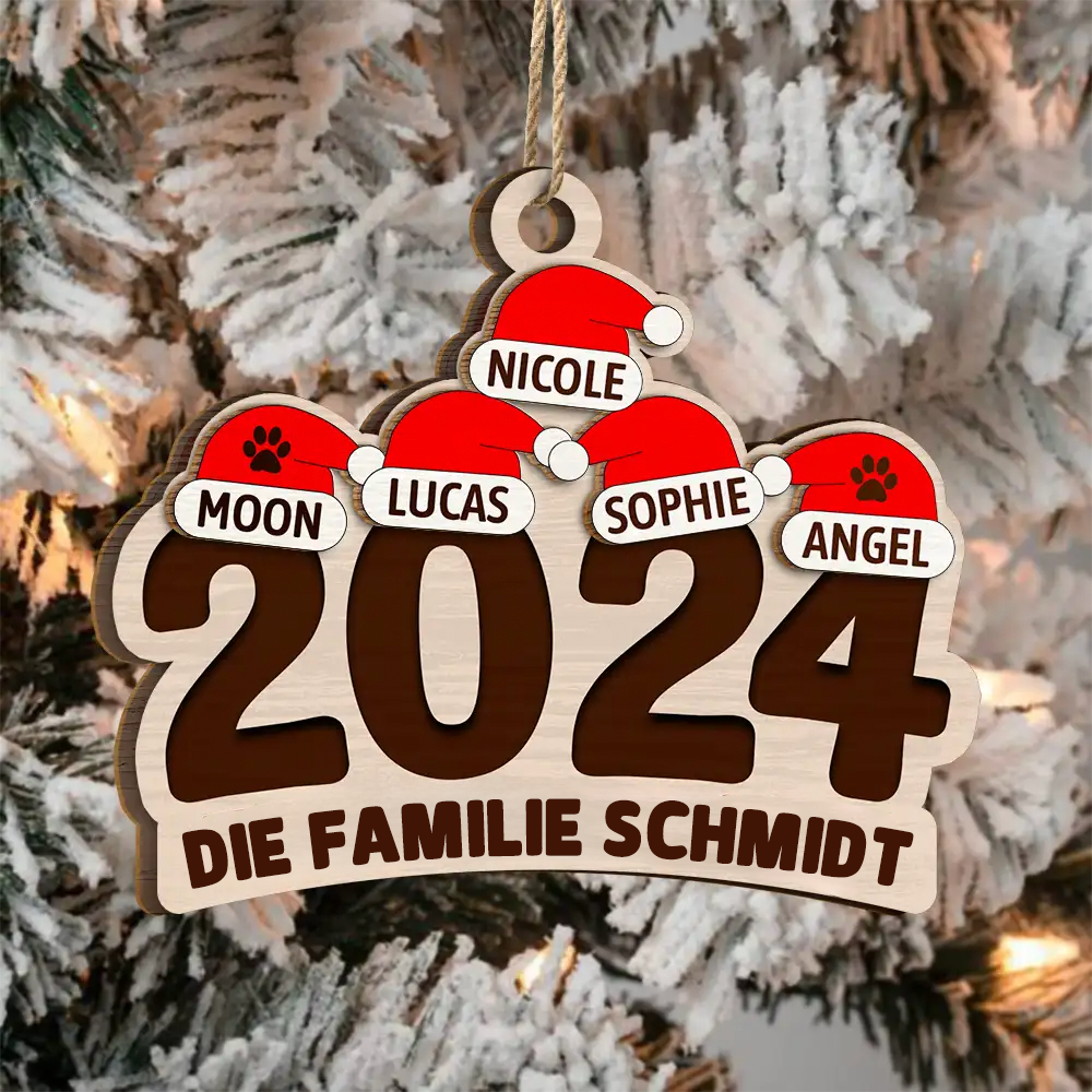 Personalisierter Weihnachtsanhänger 2024 – Familiennamen und Haustiere